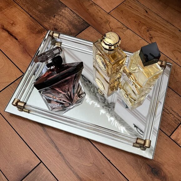 Vintage Avon Mirror and Glass Vanity Tray Gold Brass 8x11" - Picture 1 of 7